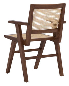 French cane arm chair in walnut and natural, Set of 2