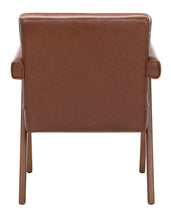 Load image into Gallery viewer, Mid century upholstered arm chair in cognac leatherette